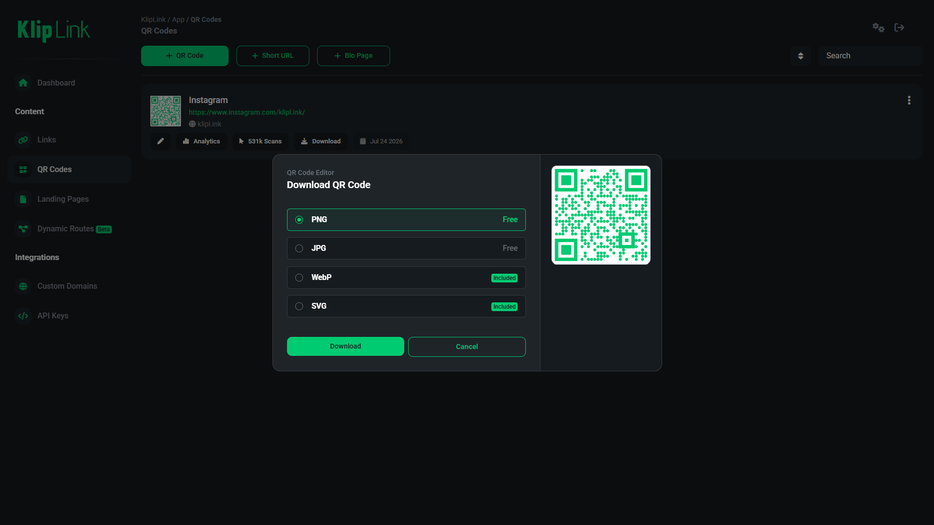 KlipLink QR Code Download Menu
